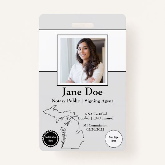 State of Michigan Notary Public Badge met QR-code (Voorkant)