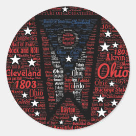 State of Ohio Woordkunst Ronde Sticker, Glanzend Ronde Sticker
