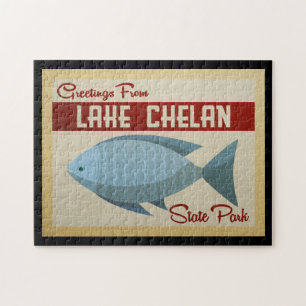 State Park Lake Chelan Fish Vintage Travel Legpuzzel