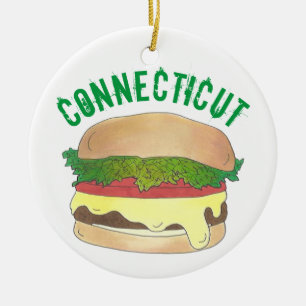 State Pride CT Connecticut Steamed Cheese Burger Keramisch Ornament