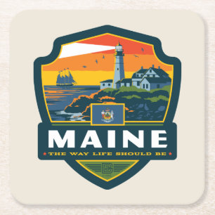 State Pride   Maine Vierkante Kartonnen Onderzetter