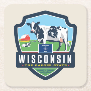 State Pride Wisconsin 2 Vierkante Kartonnen Onderzetter