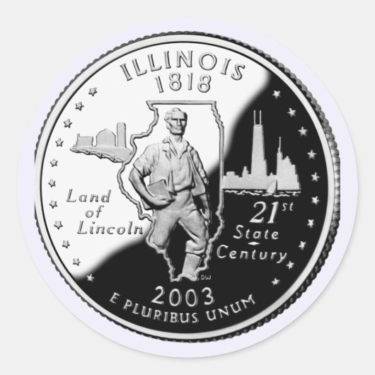 State Quarter van Illinois Reverse Side Faux Ronde Sticker (Voorkant)