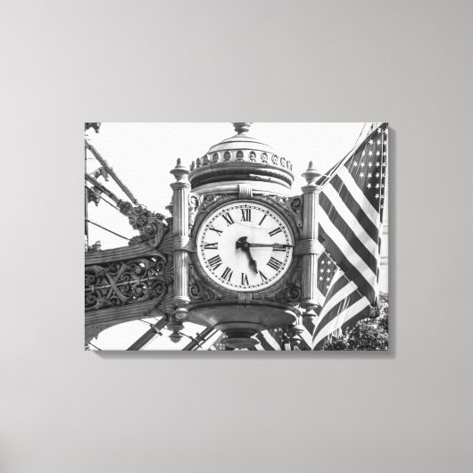 State Street Clock | Zwart-wit landschap Canvas Afdruk (Voorkant)