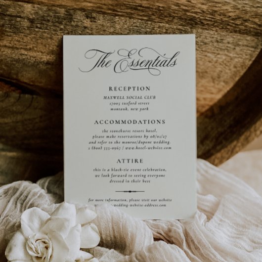 Stately Calligraphy Wedding Details Card Kaart