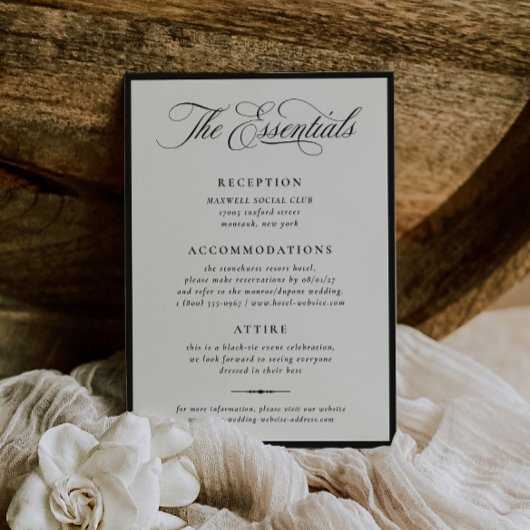 Stately Calligraphy Wedding Details Card Kaart