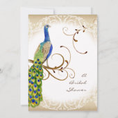Stately Peacock w Swirl Branche Faire-part de mari (Dos)
