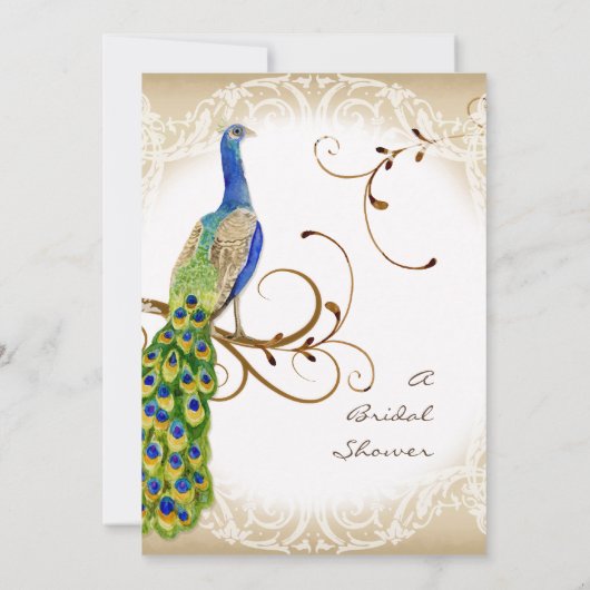 Stately Peacock w Swirl Branche Faire-part de mari (Dos)