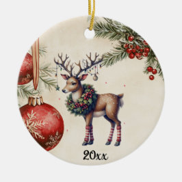 Stately Reindeer With Wreath - Ornaments & Roses Keramisch Ornament