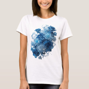 Statement Zilveren BLAUWE ROZEN Tekst Design T-shirt