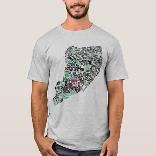 Staten Island NY Typografie Kaart T-shirt (Voorkant)