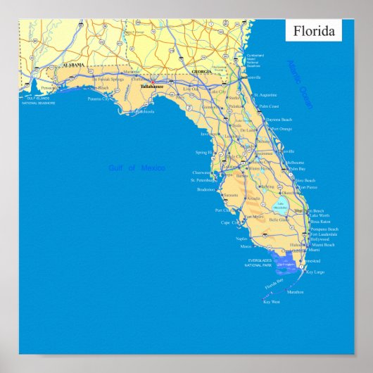 Statenkaart van Florida Poster (Voorkant)