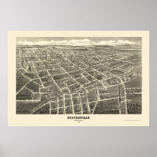 Statesville, NC Panoramic Map - 1907 Poster (Voorkant)