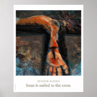 Station 11: Jezus is aan het kruis vastgebonden.