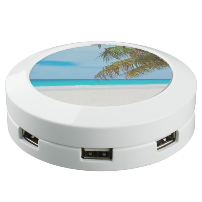 Station De Chargement USB Plage tropicale avec des palmiers (Incliné)