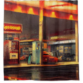 Station d'essence Lit Up Rideau de douche des anné (Devant)