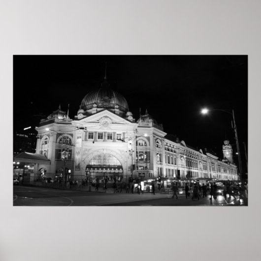 Station Flinders, Melbourne - Poster noir et blanc (Devant)