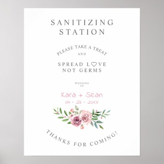 Station Floral Garland Wedding Sanitizing Hand Gel Poster (Voorkant)