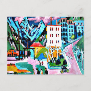 Station in Davos, Ernest Ludwig Kirchner schilderi Briefkaart