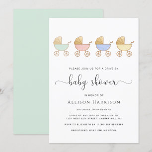 Station met Baby shower Retro Carrightparade Kaart