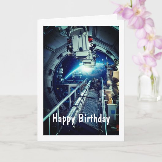 Station spatiale, carte d'anniversaire pliée de 5" (Orchidée)