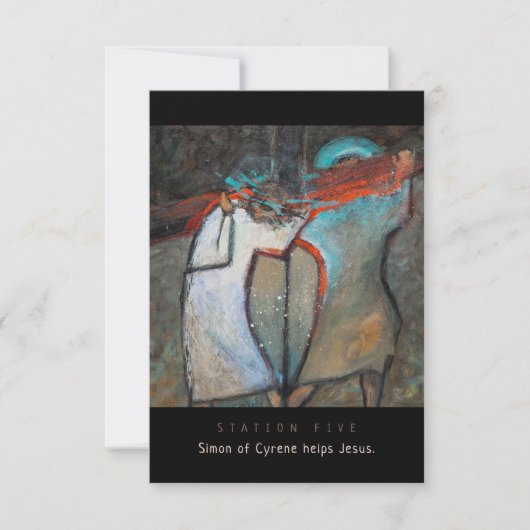 Station Vijf, Simon van Cyrene helpt, Prayer Kaart (Voorkant)