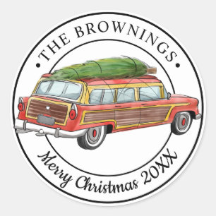  station Wagon Tree Kerstmis Ronde Sticker