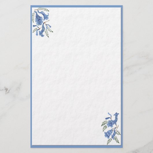 Stationery Blauwe Bloemen Briefpapier (Voorkant)