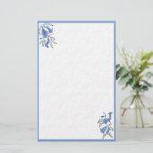 Stationery Blauwe Bloemen Briefpapier (Staand voorkant)