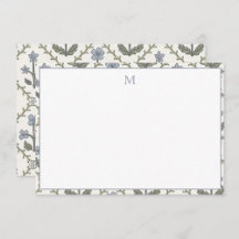 Stationery Note Kaarten Blauw & Groen Bloempatroon