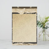 Stationery Old Paper Gold Black Floral Briefpapier (Staand voorkant)