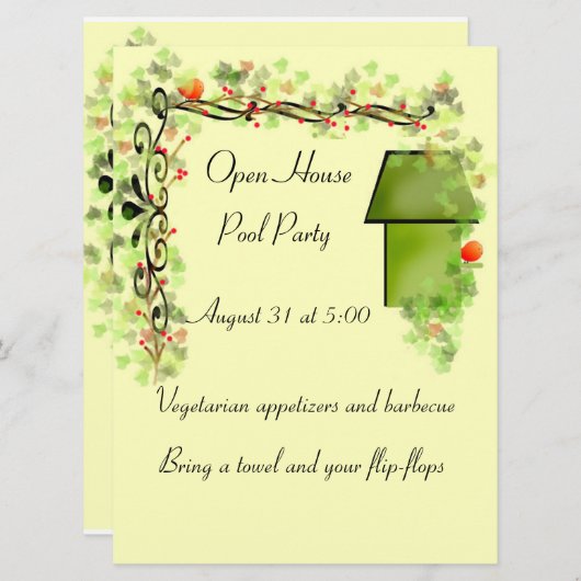 Stationery ou invitation Birdhouse et Ivy Vine (Devant / Derrière)