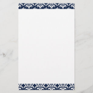 Stationery van Navy Blue en White Damask Plain Briefpapier