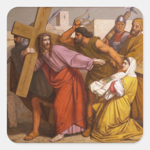 Stations of the Cross 5 Simon Carries the Cross Vierkante Sticker