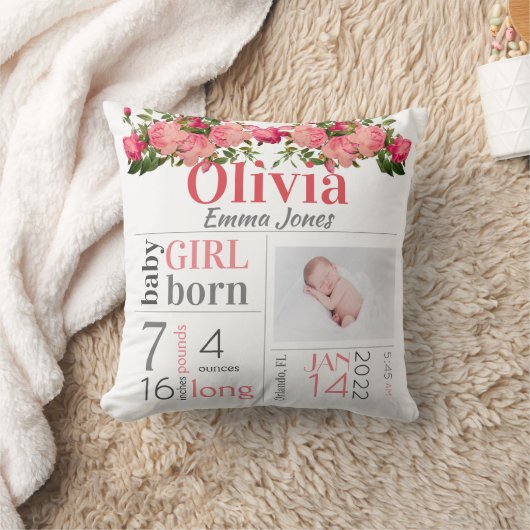 Statistiques de naissance de bébé Oreiller décorat (Couverture)