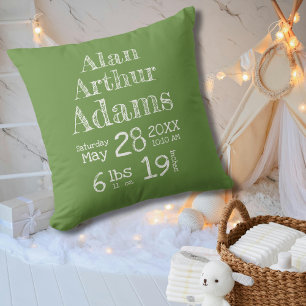 Statistiques de naissance verte moderne Coussin bé