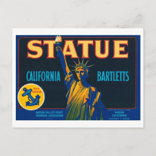 Statue California Bartletts  Crate Label Briefkaart