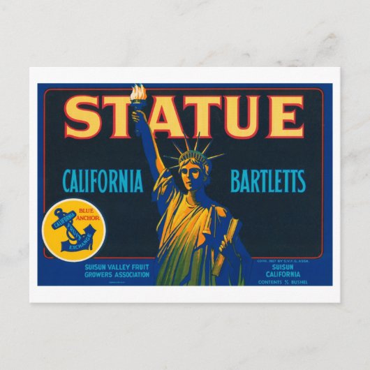 Statue California Bartletts  Crate Label Briefkaart (Voorkant)
