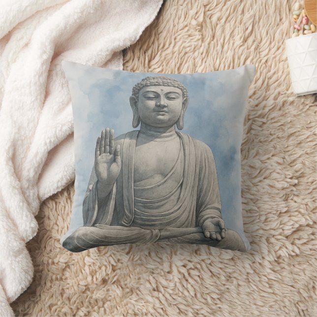 Statue de Bouddha à l'aquarelle Coussin de jet Zen (Couverture)