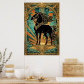 Statue de cheval noir Art Déco soleil levant sarce (Cuisine)