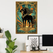 Statue de cheval noir Art Déco soleil levant sarce (Bureau à domicile)