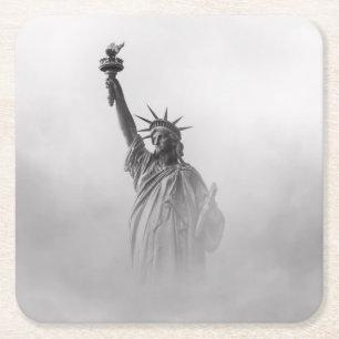 Statue of Liberty America Black and White Vierkante Kartonnen Onderzetter