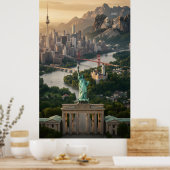 Statue of Liberty and Global Landmarks Fantasy Poster (Keuken)