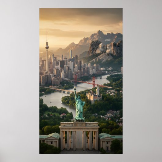 Statue of Liberty and Global Landmarks Fantasy Poster (Voorkant)