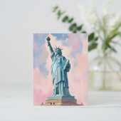 Statue of Liberty Pastel Sunset NYC Watercolor Briefkaart (Staand voorkant)