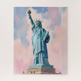Statue of Liberty Pastel Sunset NYC Watercolor Legpuzzel
