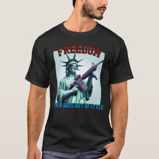 Statue of Liberty Patriotic Sunglasses M4 Rifle T-shirt