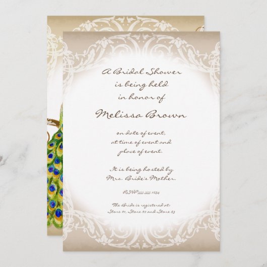 Statue Peacock w Swirl Branch Faire-part de mariag (Devant / Derrière)