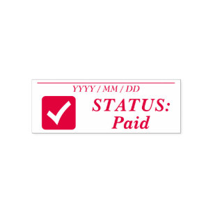 "STATUS: Betaald" + Rubberstempel vinkje Zelfinktende Stempel