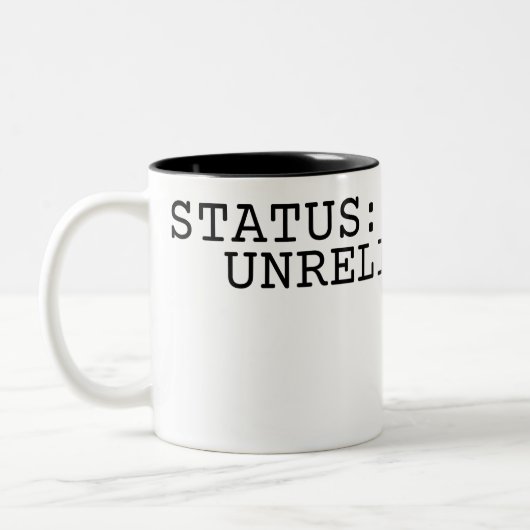 Status Onbetrouwbaar Minimalistische Typografie Tweekleurige Koffiemok (Links)
